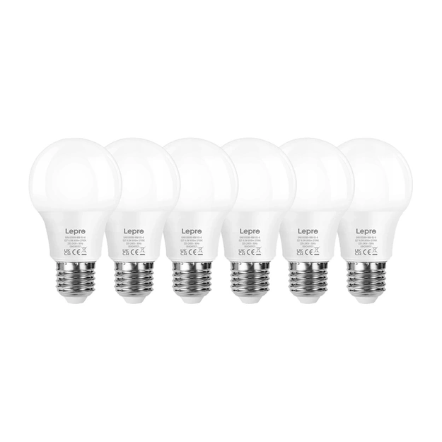 LEPRO 100089-WW-EU-6 LED Bulb, E27, A60, 8.5W (60W), 806 lm, 2700K (warm), 180&deg;, 6-pack