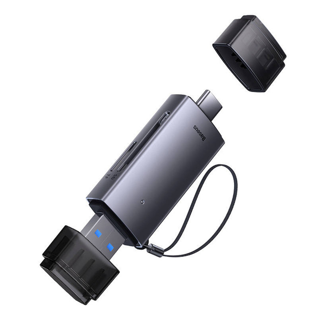Baseus Lite sērijas SD/TF atmiņas kar&scaron;u lasītājs, USB + USB-C (pelēks)