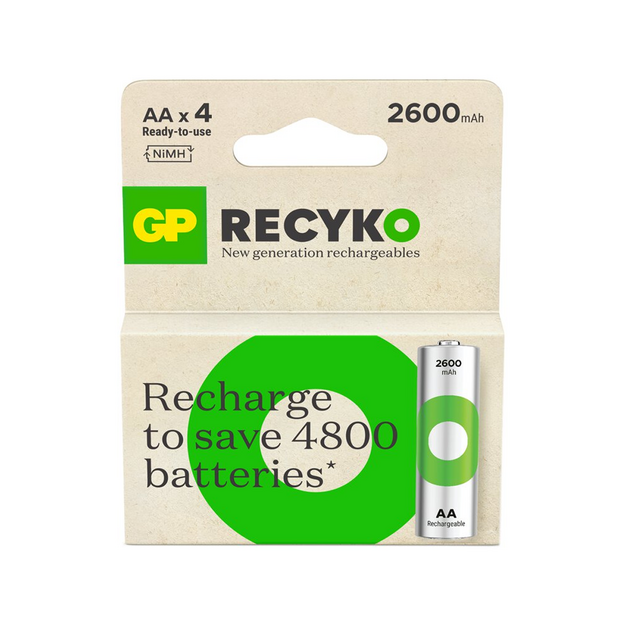 GP ReCyko akumulators 2600mAh AA (2700.sērija, 4 akumulatoru komplekts)