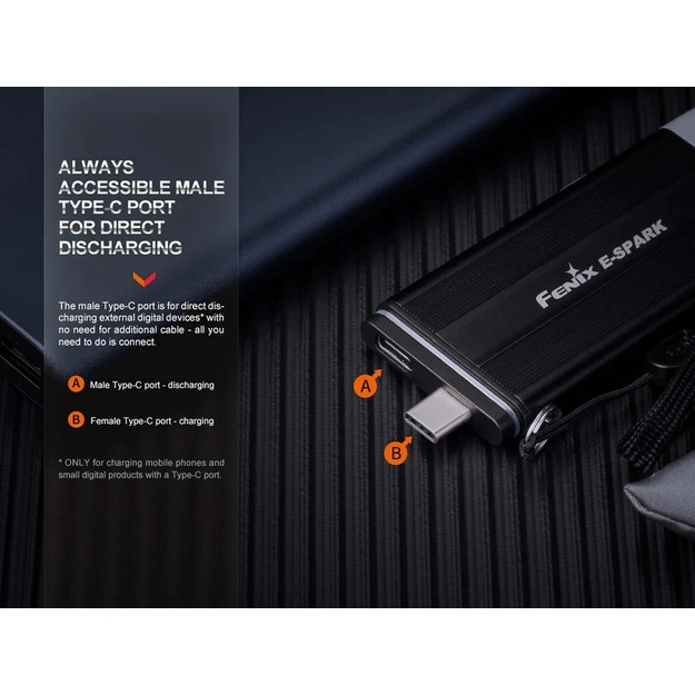 Аварийный перезаряжаемый фонарь Fenix ​​E-Spark с внешним аккумулятором