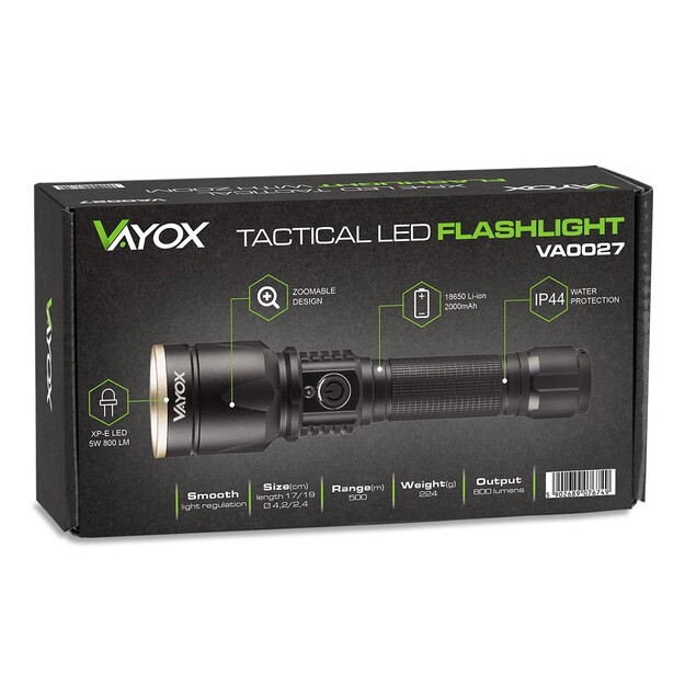 Vayox tactical flashlight XP-E LED 800lm zomm VA0027