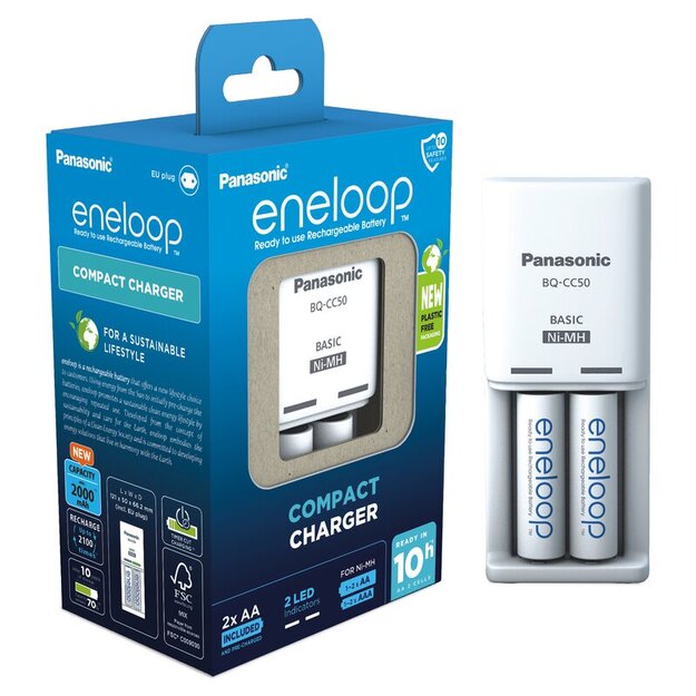 Panasonic Eneloop BQ-CC50 charger + 2 x R6/AA Eneloop 2000mAh BK-3MCDE