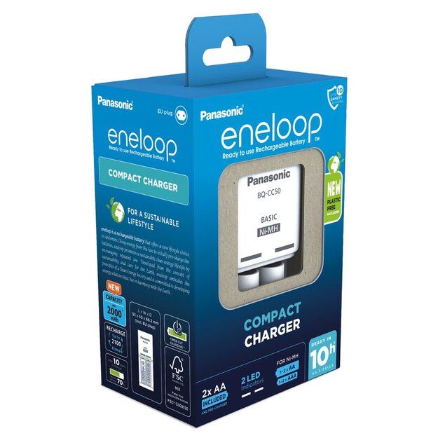 Panasonic Eneloop BQ-CC50 charger + 2 x R6/AA Eneloop 2000mAh BK-3MCDE