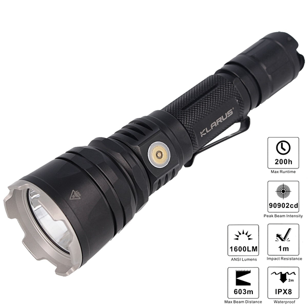 KLARUS XT12GT taktiskais liela attāluma lukturītis 1600lm, 18GT-36 18650 / 3600mAh