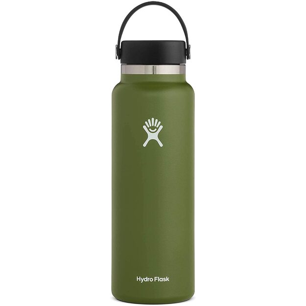 Hydro Flask Wide Mouth ar elastīgu vāciņu ceļojumu dzēriena pudele 1183 ml W40BTS306 Olive