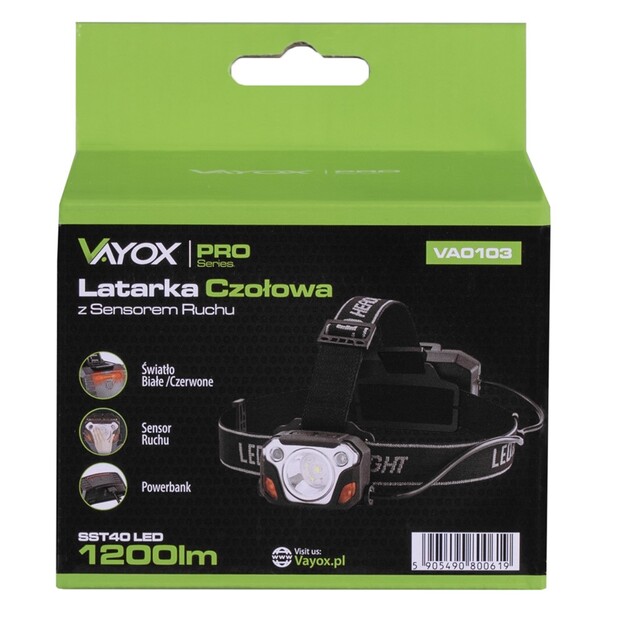 Vayox galvas lukturītis ar kustības sensoru SST40 1200lm VA0103