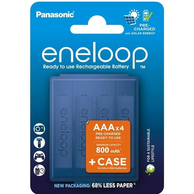 Panasonic Eneloop 4x R03 AAA 800mAh baterijas BK-4MCDEC4BE (+ kaste)