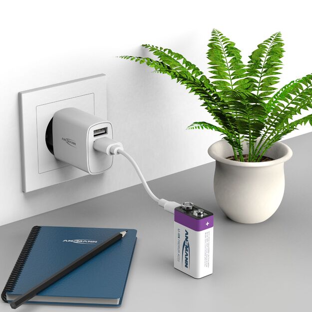 ANSMANN uzlādējamas baterijas 1604 9V 400mAh (Li-Ion 3,7Wh) ar USB-C ligzdu
