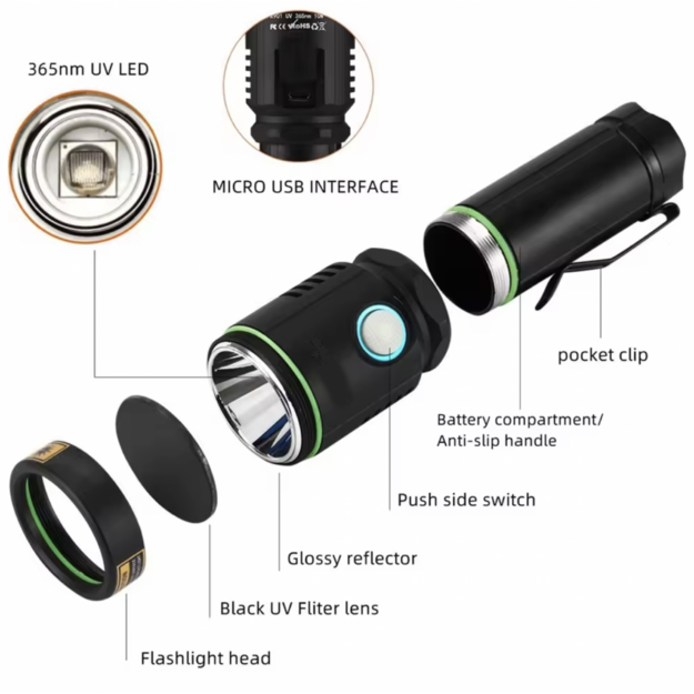 365nm UV zibspuldze 10W, USB uzlādējama