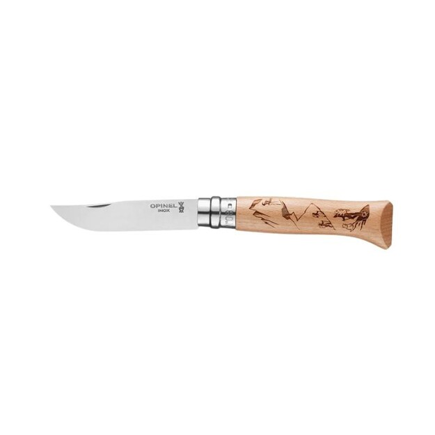 Pocket knife with decorated handle Opinel Nr.8 Stainless Steel Engraving Hiking