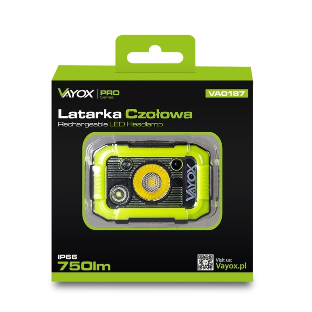 Vayox uzlādējams lukturis 750lm CREE + SMD Pro Series VA0187