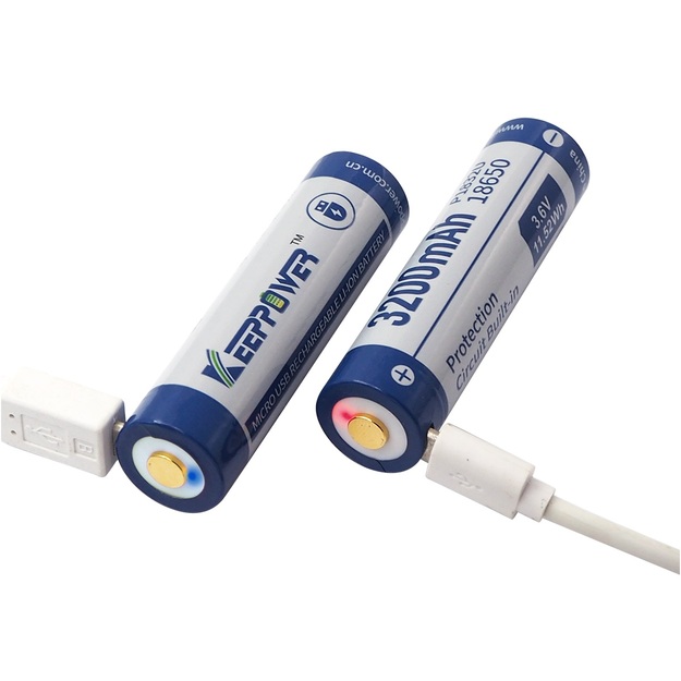 KEEPPOWER ICR18650-320PCM akumulators 3200mAh Li-ION m-USB (2 gab.) P1832U