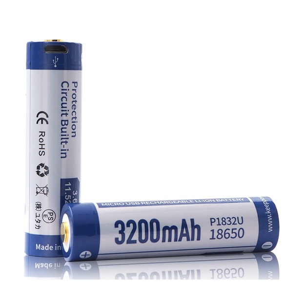 Аккумулятор KEEPPOWER ICR18650-320PCM 3200мАч Li-ION m-USB (2 шт.) P1832U