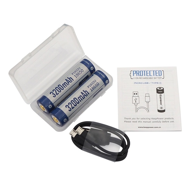 KEEPPOWER ICR18650-320PCM akumulators 3200mAh Li-ION m-USB (2 gab.) P1832U