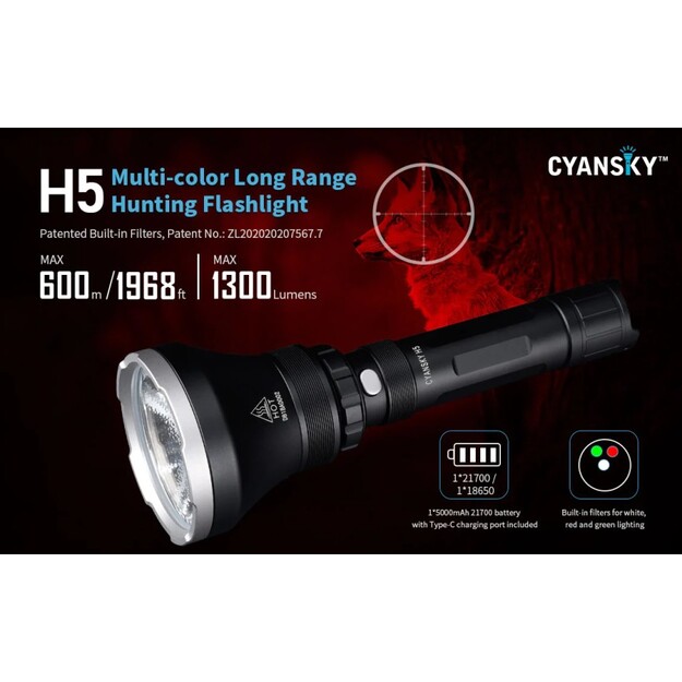 Cyansky H5 medību lukturītis