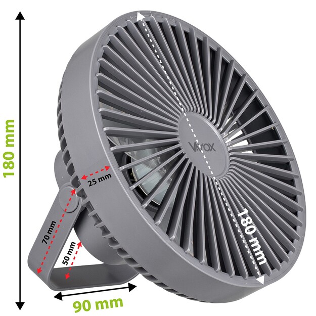 Vayox pārnēsājamais uzlādējamais ventilators ar apgaismojumu 6xSMD VA0337G