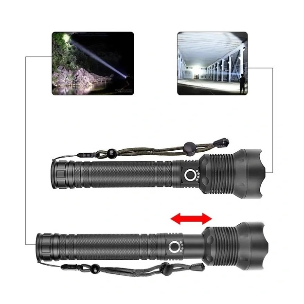 Lukturis IP67 LED XHP70 Zoom USB