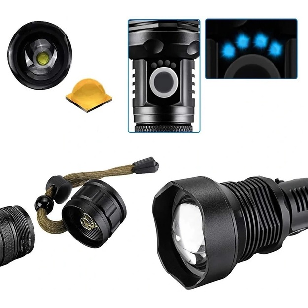 Lukturis IP67 LED XHP70 Zoom USB