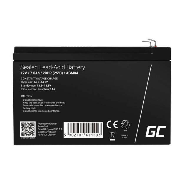 Uzlādējams akumulators AGM 12V 7Ah Bezapkalpo&scaron;anas akumulators UPS ALARM