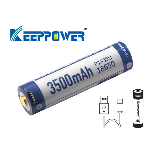 Keeppower 18650 - 3500mAh, Li-Ion 3.7V - 3.6V - PCB ar aizsardzību un USB P1835U 1 psc