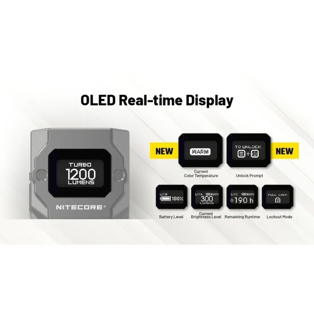 Nitecore TUP2 Lukturītis 1200 lm, MCT, OLED zils