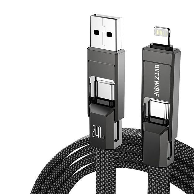 Blitzwolf BW-HDC7 4-in-1 USB+C+Lightning cable 240W 1.2m (black)