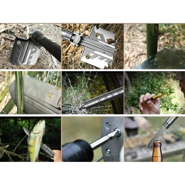 Saliekamā daudzfunkcionālā lāpsta ar futrāli