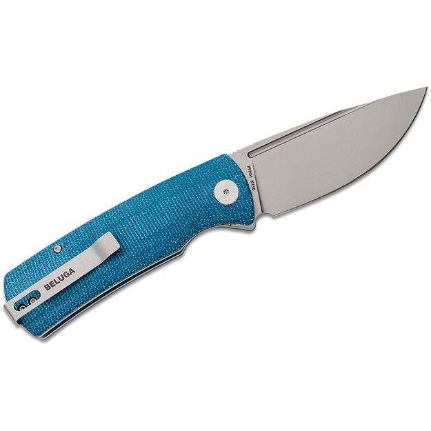 Petrified Fish Beluga folding knife Blue Micarta PFP01BMP