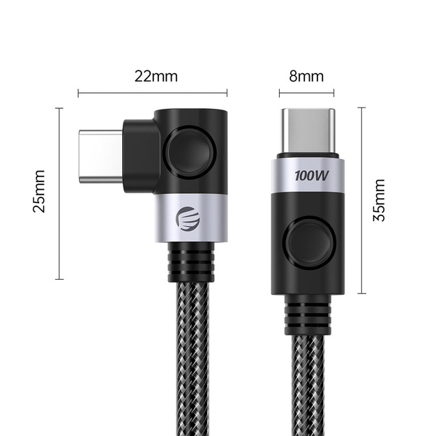 Кабель Orico C2CW USB-C - USB-C, угловой, PD 100W, 480 Mb/s, 0.5 m - черный