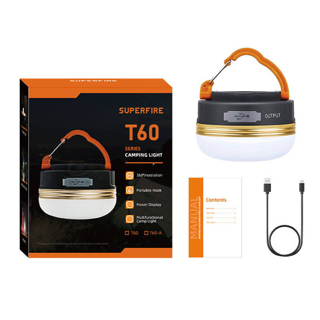 Superfire T60 kempinga laterna 2,5W, 1000mAh