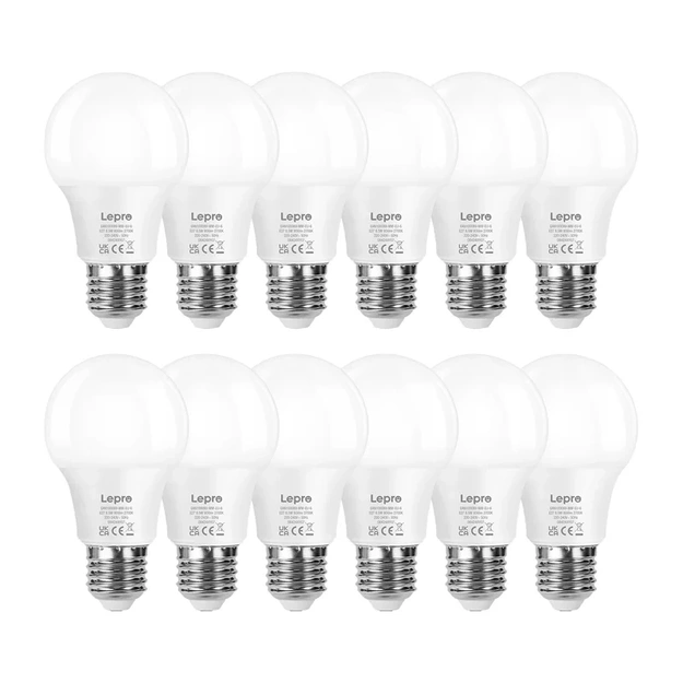 LEPRO 100089-WW-EU-12 LED Bulb, E27, A60, 8.5W (60W), 806 lm, 2700K (warm white), 180&deg;, 12-pack