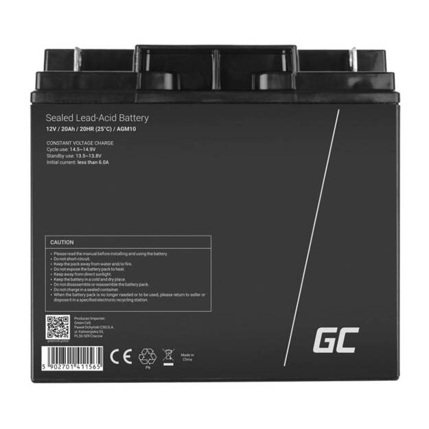 Аккумуляторная батарея AGM VRLA Green Cell AGM10 12V 20Ah (для газонокосилки, лодки, мотора, тележки)
