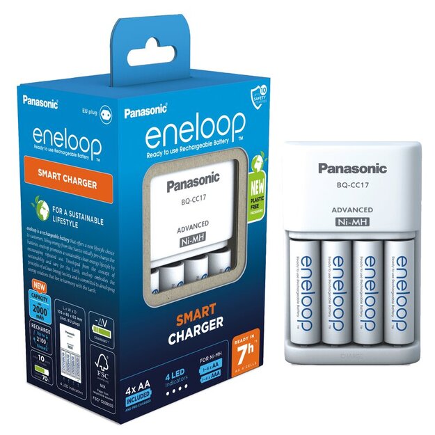 Panasonic Eneloop BQ-CC17 lādētājs + 4 x R6/AA Eneloop 2000mAh BK-3MCDE