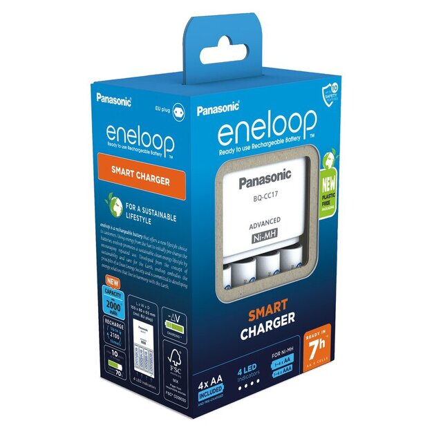 Panasonic Eneloop BQ-CC17 lādētājs + 4 x R6/AA Eneloop 2000mAh BK-3MCDE