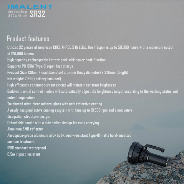 Imalent SR32 120000 lumen flashlight