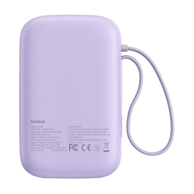 Baseus QPow 2 10000mAh 30W 2xUSB-C baro&scaron;anas bloks (violets)