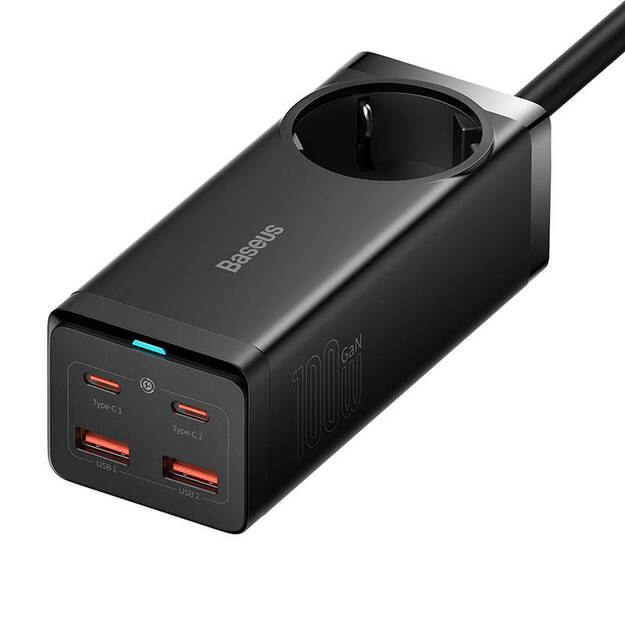 Настенное зарядное устройство Baseus GaN3 Pro / разветвитель питания 2xUSB + 2xUSB-C + AC, 100 Вт (черный)