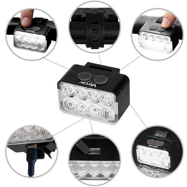 Vayox priek&scaron;ējais velosipēda apgaismojums 900lm 8*LED USB-C VA0151