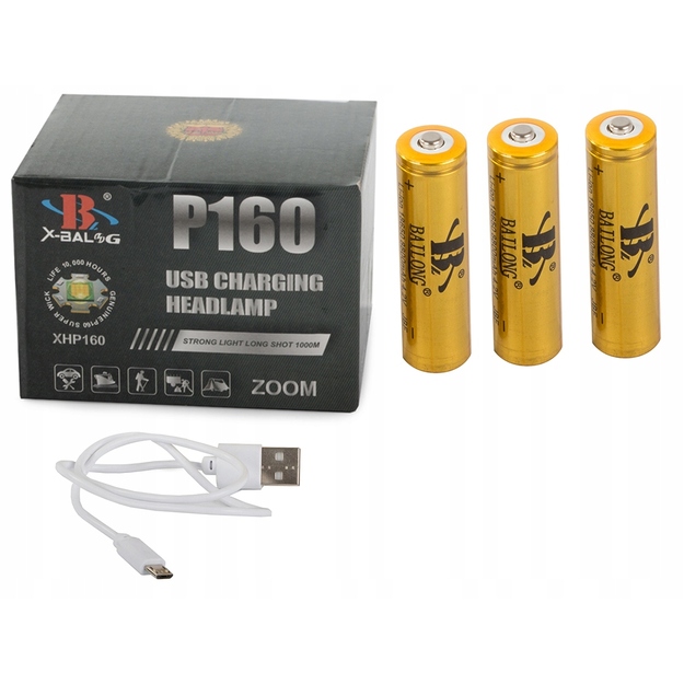 LED galvas lukturītis XHP160 ar tālummaiņas funkciju, powerbank funkciju