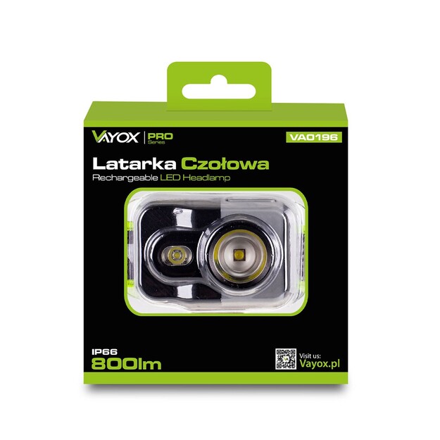 Vayox uzlādējams lukturis 800lm CREE + SMD Pro Series VA0196