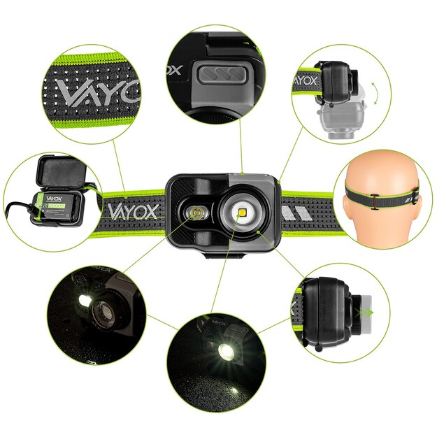 Vayox uzlādējams lukturis 800lm CREE + SMD Pro Series VA0196