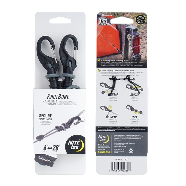 Nite Ize KnotBone regulējams karabīnes bungee #5 KBB5-01-R3