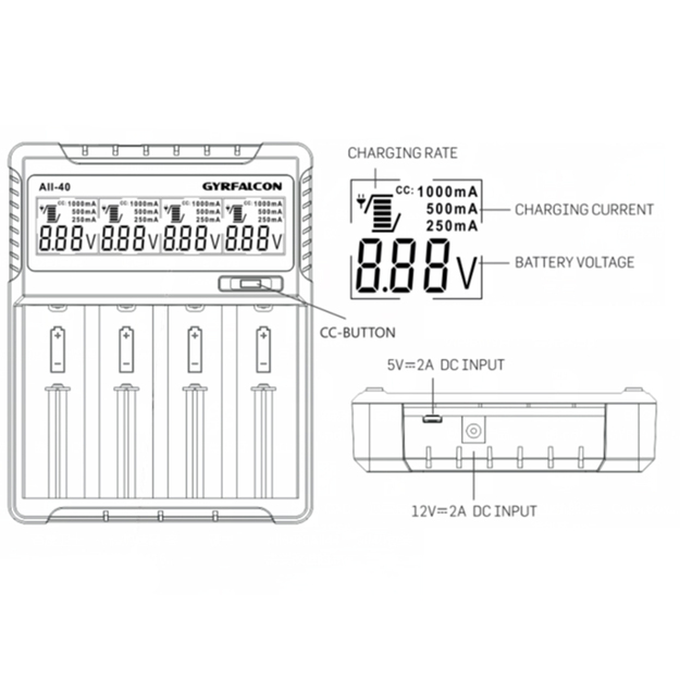 Enova Gyrfalcon 4-slotu litija jonu un NiMH akumulatoru lādētājs ALL-40