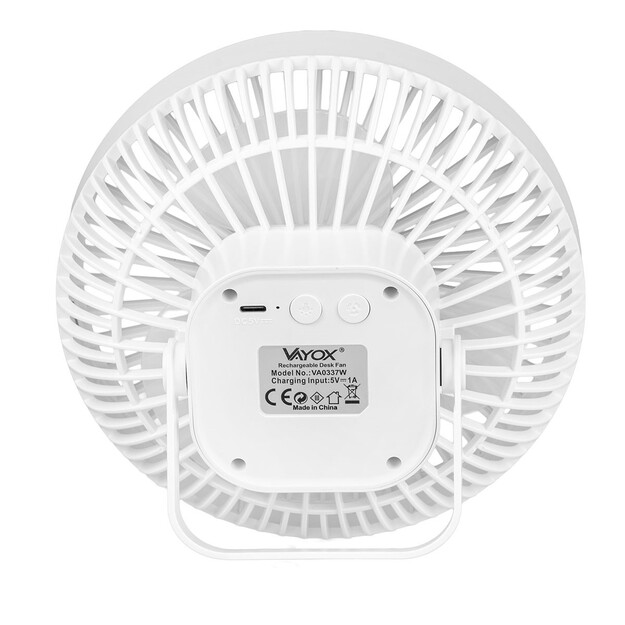 Vayox galda uzlādējamais ventilators ar apgaismojumu 6xSMD VA0337W Balts