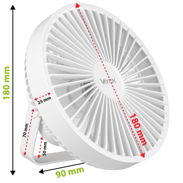 Vayox galda uzlādējamais ventilators ar apgaismojumu 6xSMD VA0337W Balts