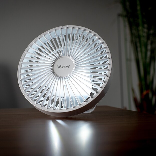 Vayox galda uzlādējamais ventilators ar apgaismojumu 6xSMD VA0337W Balts