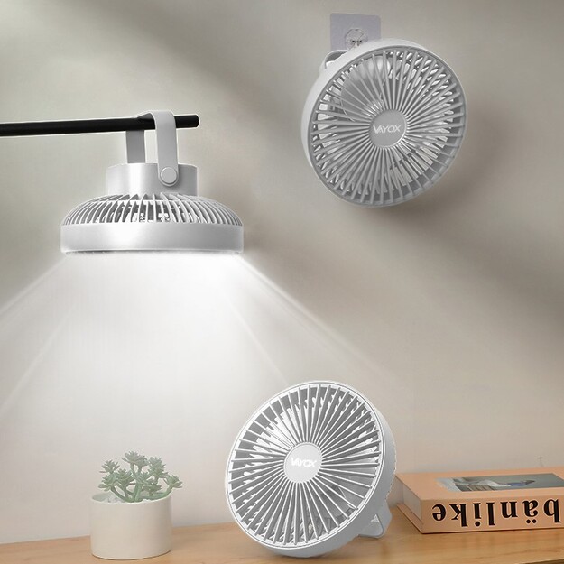 Vayox galda uzlādējamais ventilators ar apgaismojumu 6xSMD VA0337W Balts