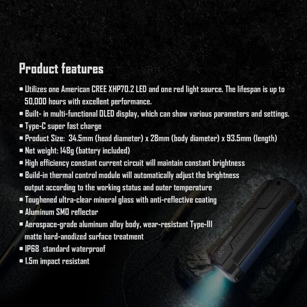 IMALENT BL70 jaudīgs EDC lukturītis 6000lm