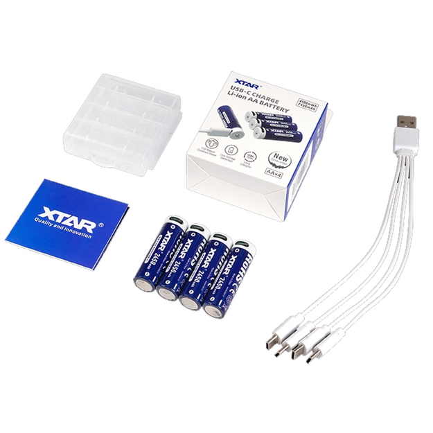 XTAR AA 1.5V 2450 mAh Litija jonu akumulatori ar USB-C ligzdu, 4 gab.