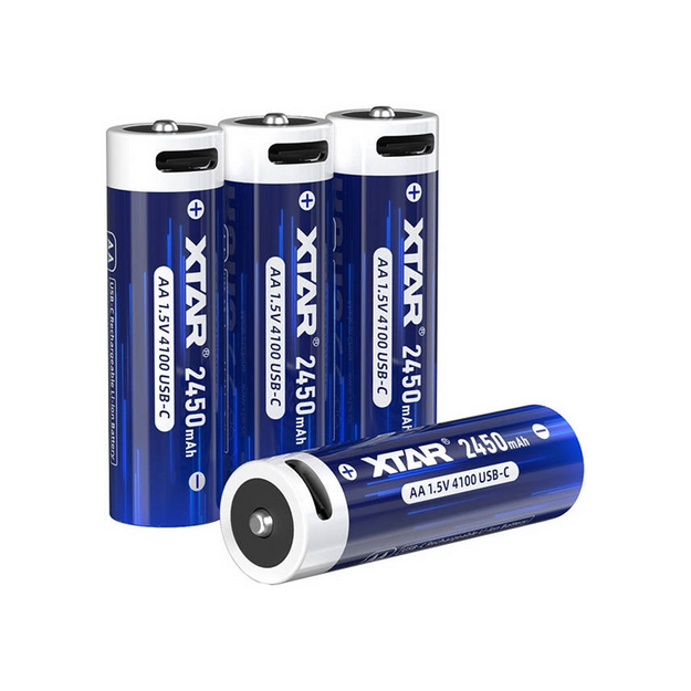 XTAR AA 1.5V 2450 mAh Litija jonu akumulatori ar USB-C ligzdu, 4 gab.